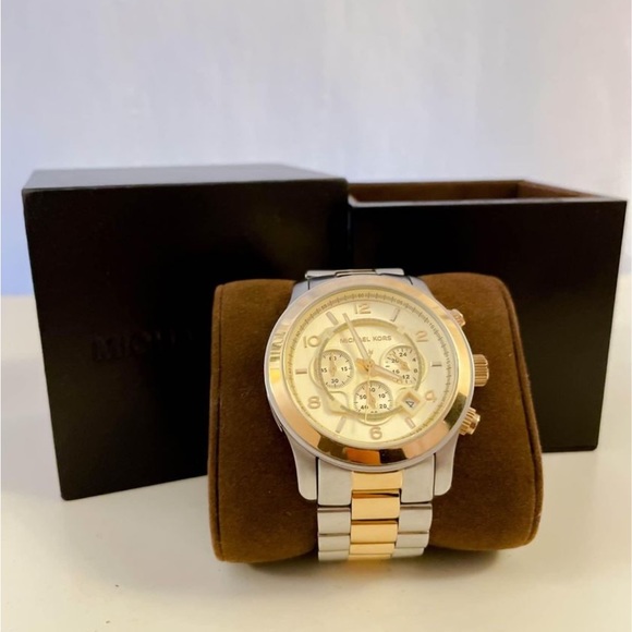Michael Kors Mens Womens New In Box gold and silver watch metal strap wristband - Picture 2 of 4